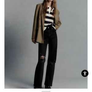 ZARA WIDE LEG RIPPED JEANS BLACK